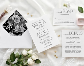 Modern Black & White Wedding Invitations: Minimalist Design (Digital File)