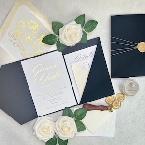 Sample Pack - Black Velvet Chic & Stylish Angle Pocket Gold Foil Wedding Invitation Suite