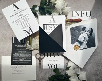 Sample Pack - Chic Black & White Wedding Invitations with Black Velvet Corner Pocket