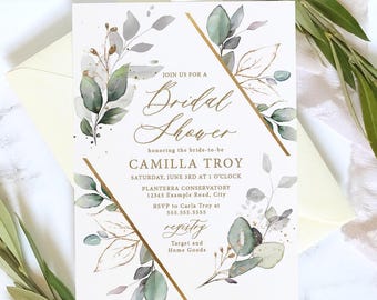 Greenery & Gold Bridal Shower Invitation (Print or Digital)