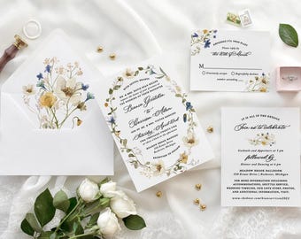 Wildflower Wedding Invitations: Dusty Blue Floral Template (Digital File)