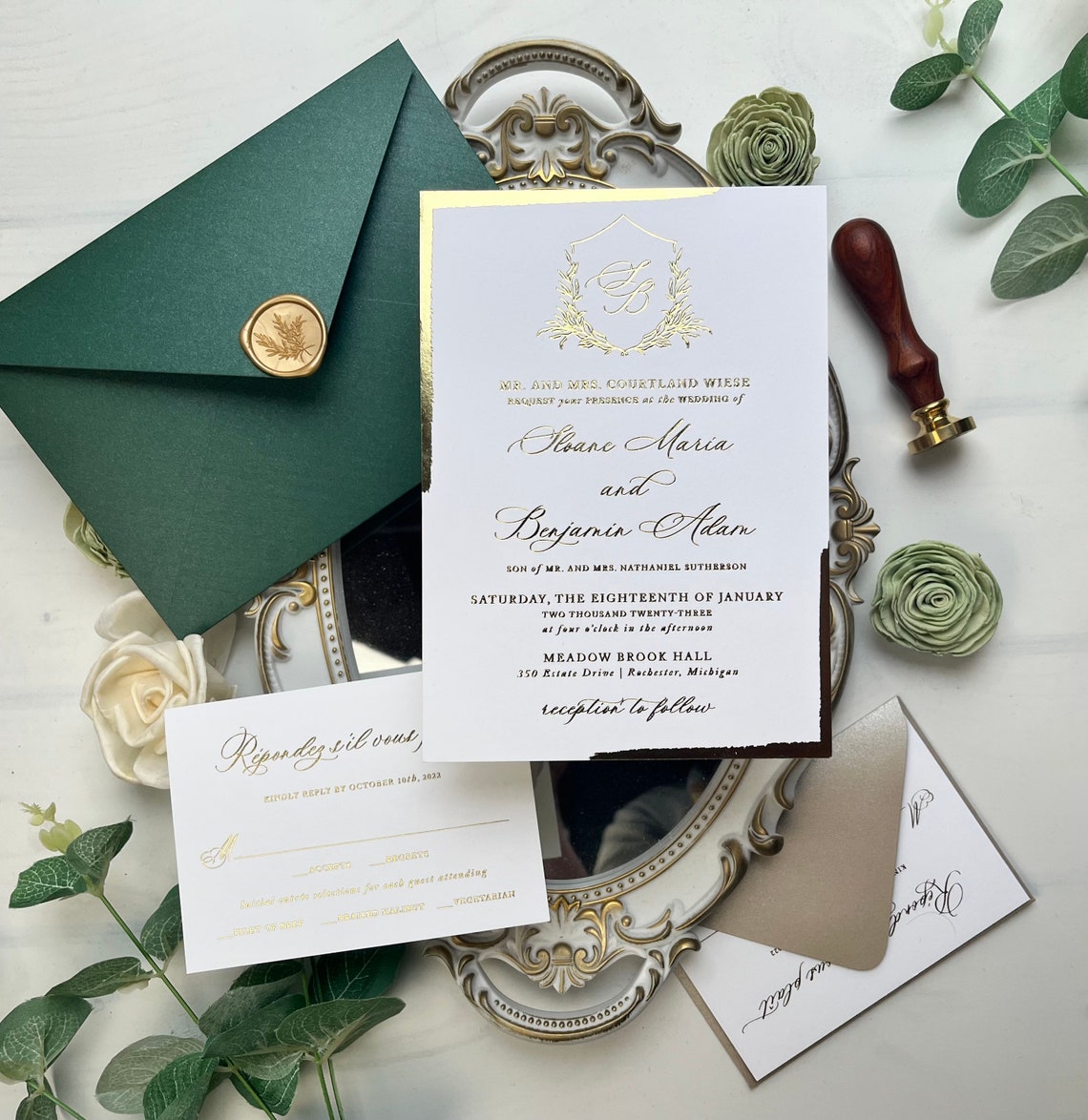 Sample Pack Emerald Green Envelope & Gold Foil Stamping Foil image 5