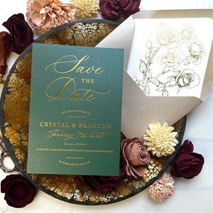 Sample Pack - Gold Foil Stamping Save the Dates Emerald Green Shimmer