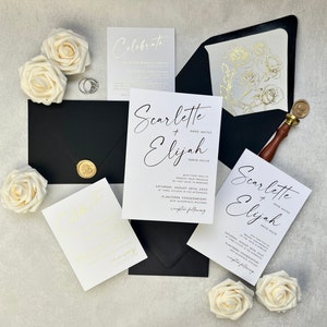 Modern Minimalist Wedding Invitation Sample Pack: Gold, Black & White
