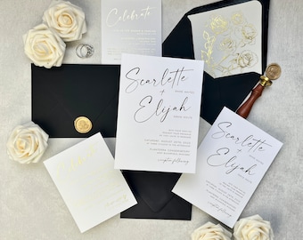 Modern Minimalist Wedding Invitation Sample Pack: Gold, Black & White
