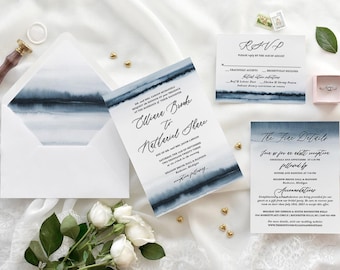 Watercolor Blue Wedding Invitations Suite (Digital File)