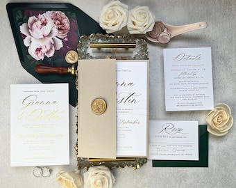 Gold Foil Script Wedding Invitation Sample Pack with Wax Seal