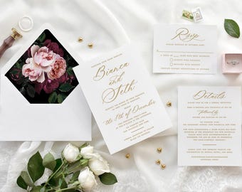 Modern Script Wedding Invitations: Chic Floral Design (Digital File)