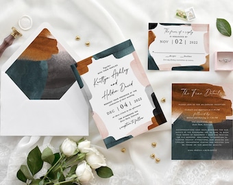 Boho Brush Stroke Wedding Invitations (Digital File)