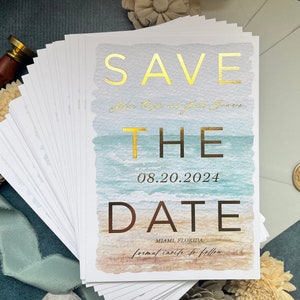 Gold Foil Ocean Watercolor Save The Date Sample Pack