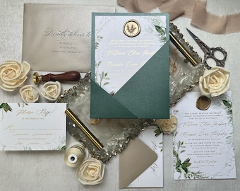 Greenery Gold Foil Wedding Invitation Sample Pack