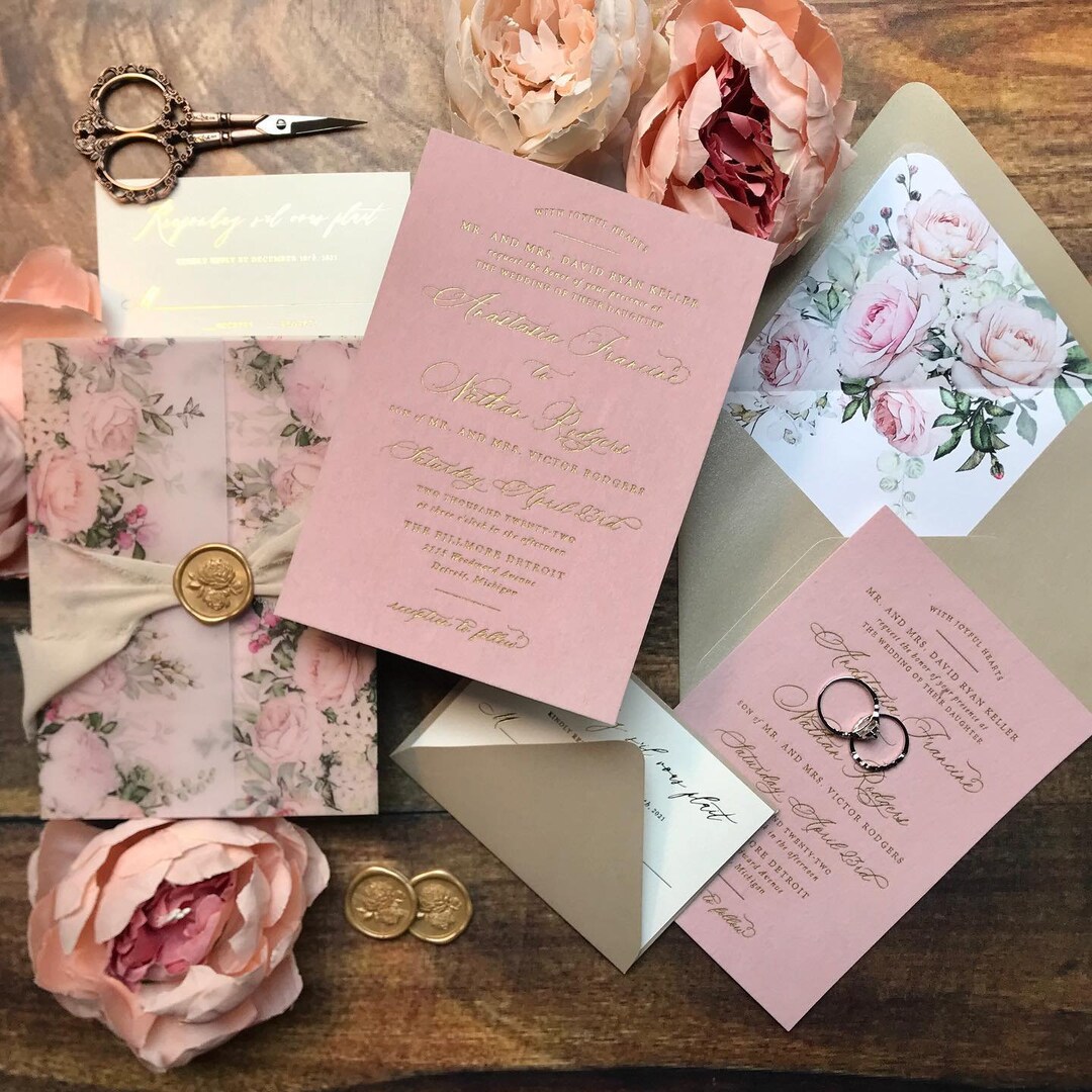 Sample Pack Gold Foil Stamped Blush Velvet Wedding Invitations Real Velvet Etsy