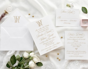 Monogram Wedding Invitations: Traditional Gold Script (Digital File)