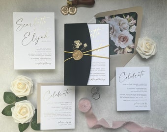 Black Velvet Wedding Invitation Sample: Modern Chic Suite