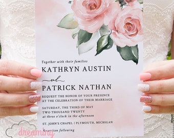 We Design | You Print Wedding Invitations Blush Watercolor Wash Blush Floral Pink Floral Invites