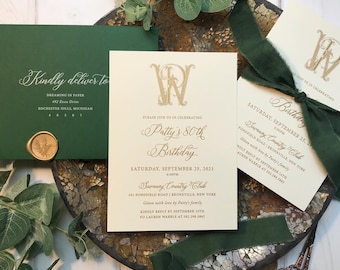Ivory & Gold Thermography Wedding Invitation Sample: Forest Green Envelope