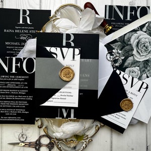 Sample Pack - Chic and Glamorous Black and White with Gold Modern Wedding Invitations
