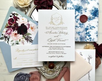 Sample Pack - Gold Foil Blue Chinoiserie Blue China Floral Wedding Invitations