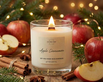 Große Nachhaltige Sojakerze – Duft Apfel und Zimt, Perfektes Weihnachtsgeschenk