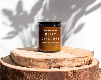 Handmade Christmas Soy Candle with Cinnamon and Apple Scent, Crackling Wooden Wick, Eco-Friendly and Vegan, Perfect Holiday Gift