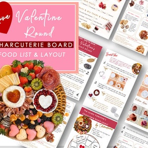 The Lovely Valentine&#39;s Day Theme Round Charcuterie Board List & Layout Guide Template Instruction