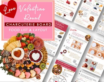 The Lovely Valentine's Day Theme Round Charcuterie Board List & Layout Guide Template Instruction