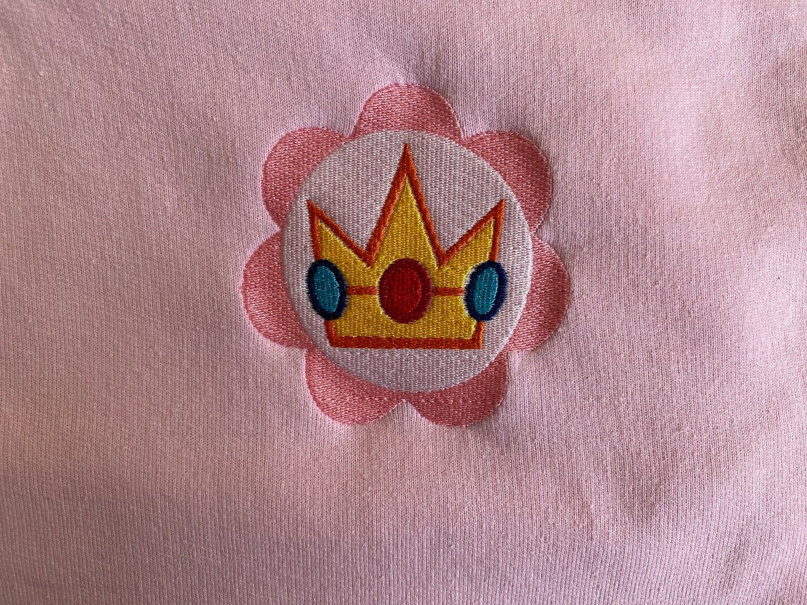 Princess Peach Super Mario Bros Emblem Embroidered Sweatshirt Etsy