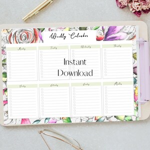 Watercolor Flowers Printable EDITABLE Weekly Planner Calendar 8.5x11 ...