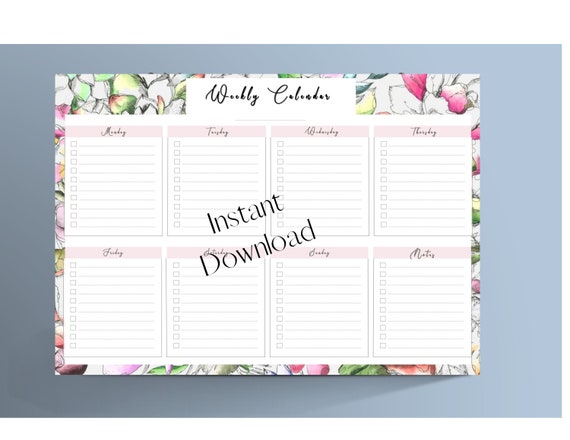 Watercolor Flowers Printable EDITABLE Weekly Planner Calendar 8.5x11 ...