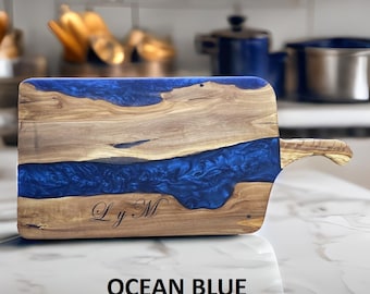 Personalized Olive Wood Charcuterie Board: Epoxy Resin Live Edge Serving Tray