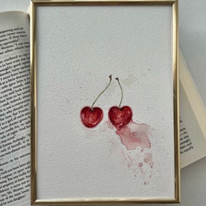 Acquerello dipinto originale ciliegia opera d'arte dipinti di frutta ciliegie cucina decorazione parete idea regalo romantico dipinto a mano minimale