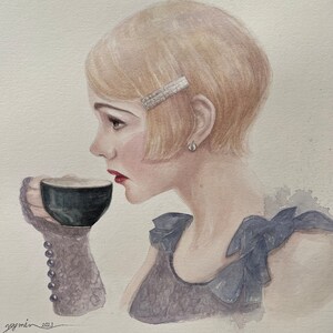 Ritratto originale di ragazza ad acquerello dipinto in stile vintage, bella donna, idea regalo sensuale, decorazione da parete, design dipinto a mano