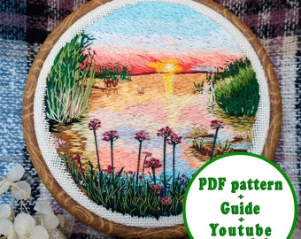 Landscape Embroidery: Pattern + step by step guide (PDF) + video tutorials