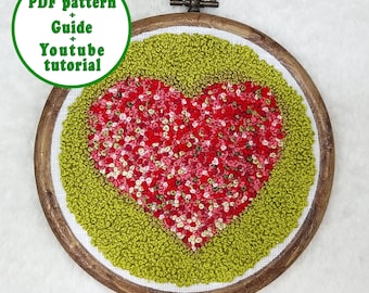 Patrón PDF de bordado de corazón floral rojo: guía para principiantes + videotutorial