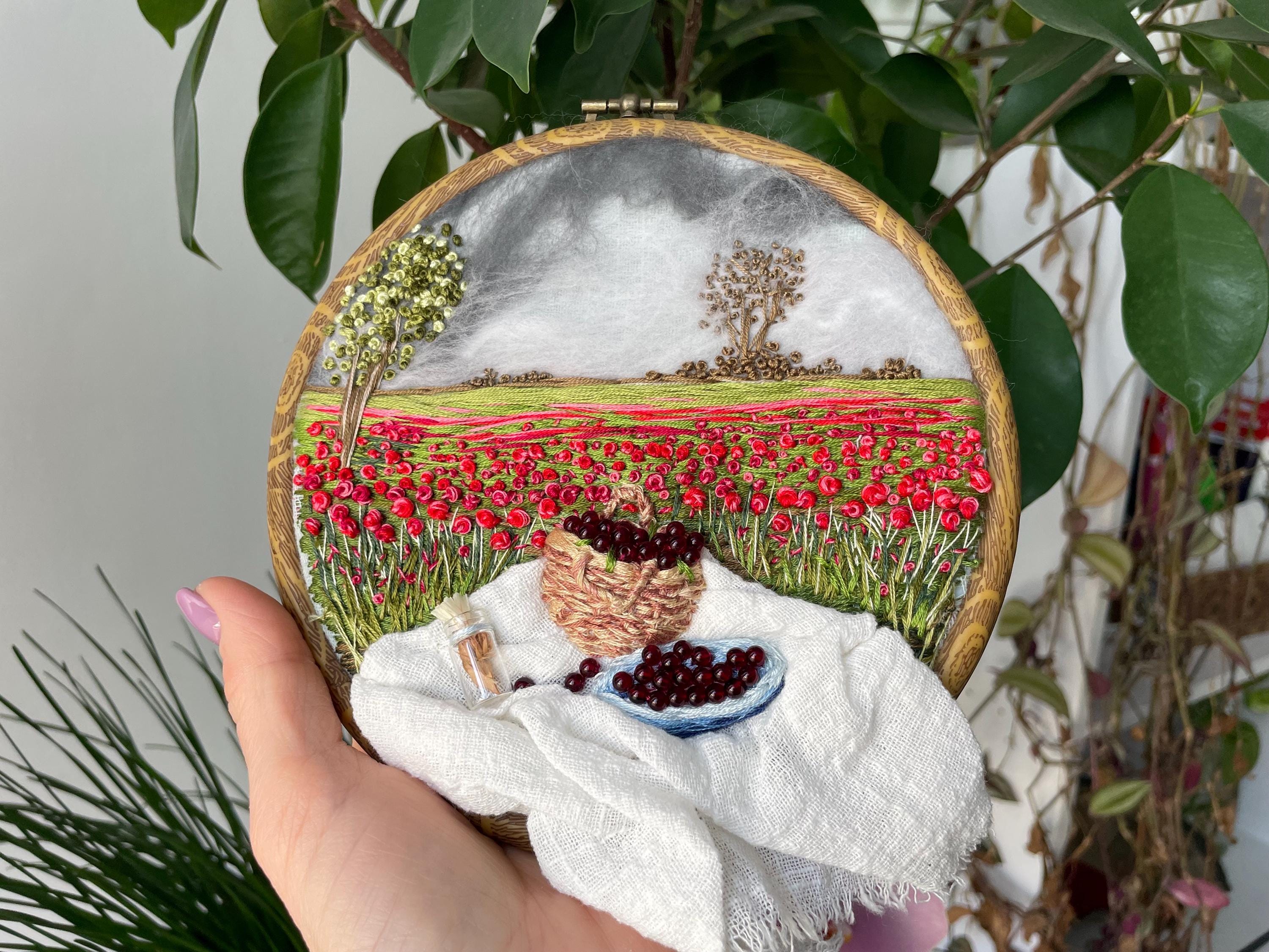 Hand Embroidered Floral Wall Art in Hoop 15.5 Cm, Small Textile Artwork ...