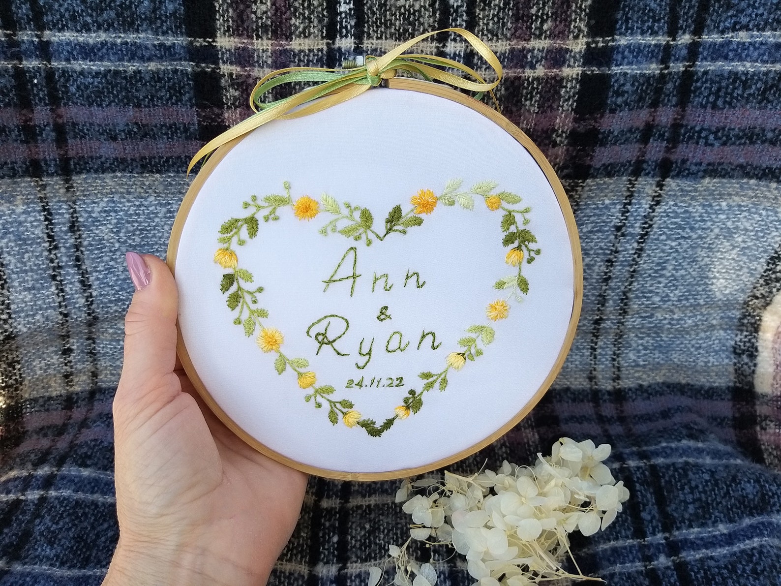 Custom Embroidered Wedding or Anniversary Gift With Names and Date ...