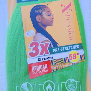 Color Green- X-pression Xpression Expression 58&quot; Braiding hair 3X Pre-Stretched