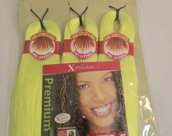 Cabello preestirado para trenzas Xpression Expression de 52" con brillo de color amarillo neón y limón - Outre 3X