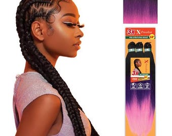 Color 3T1B/Morado/Rosa - Cabello para trenzar X-pression Expression de 58" preestirado 3X