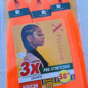 Color Orange  - X-pression Xpression Expression 58&quot; Braiding hair 3X Pre-Stretched
