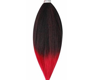 Color 1BRed - Cabello trenzado fácil Cabello trenzado preestirado Cabello trenzado sintético preestirado Cabello liso Yaki de 26"