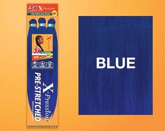 Color AZUL - X-pression Xpression Expression Cabello para trenzar de 58" 3X Pre-estirado