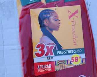 Color Rojo - X-pression Xpression Expression Cabello para trenzar de 58" 3X Pre-Estirado