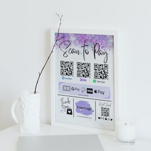 Customizable &quot;Scan to Pay&quot; QR Code Sign | Editable Canva Template for Venmo, Zelle, Cash App Payments | Digital Tip Jar for Businesses