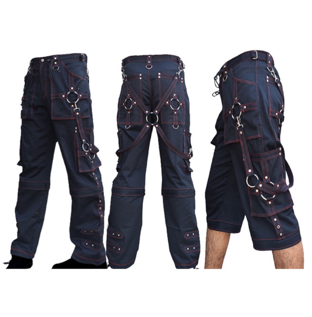 Men Bondage Trouser Punk Rock Transformer Baggy Black Split Leg Pants Emo