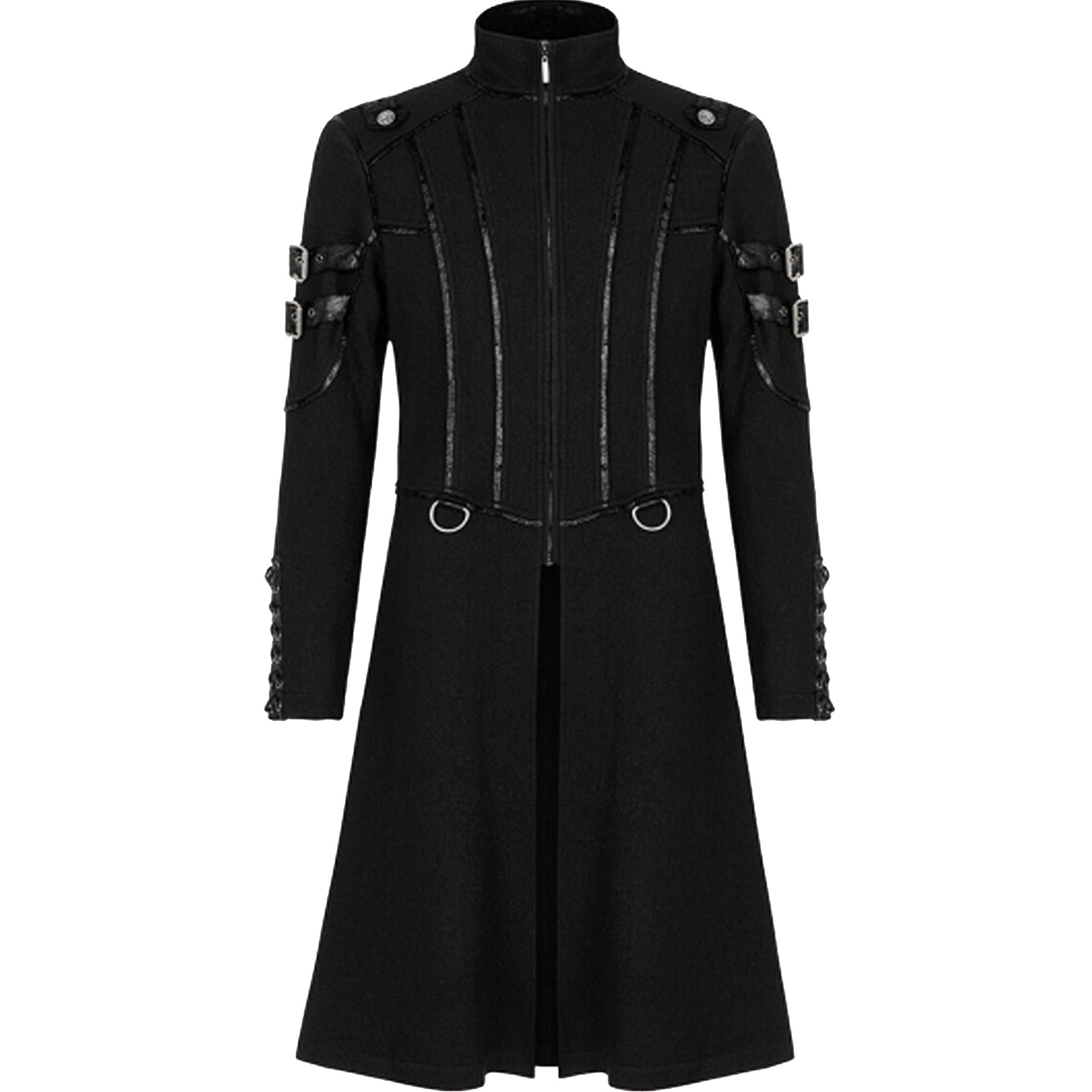 Men's Gothic Black Punk Military Casual Mid Length Coat, Men's Fashion ...