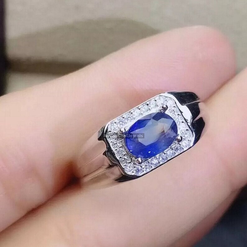 Blue Free shipping on posting reviews Sapphire Men#39;s Lab-Created Sales Ring Gemstone