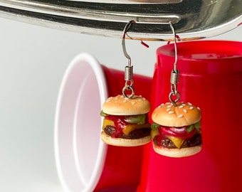 Boucles d'oreilles hamburger miniatures réalistes : cadeau gourmand