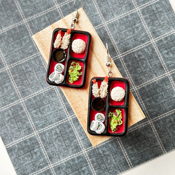 Bento Box Shrimp Tempura earrings/Sushi earrings/Miniature food jewelry/Polymer clay food earrings