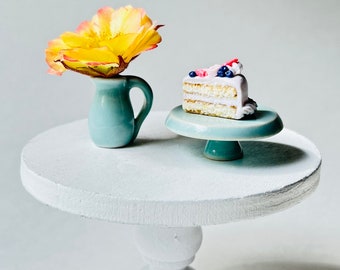 Dollhouse miniature porcelain pitcher and cake stand